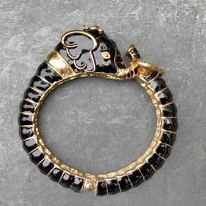 Unique Black Enamel Elephant Hinge Bracelet